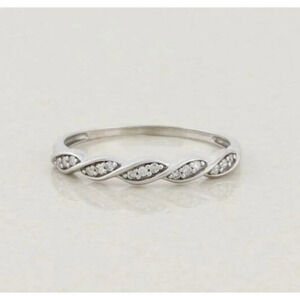 10k White Gold .12 Carat Diamond Weave Design Ring Stackable Band Size 9 1/4